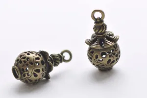 6 pcs Antique Bronze 3D Filigree Lantern Lamp Pendant Charms 13x28mm