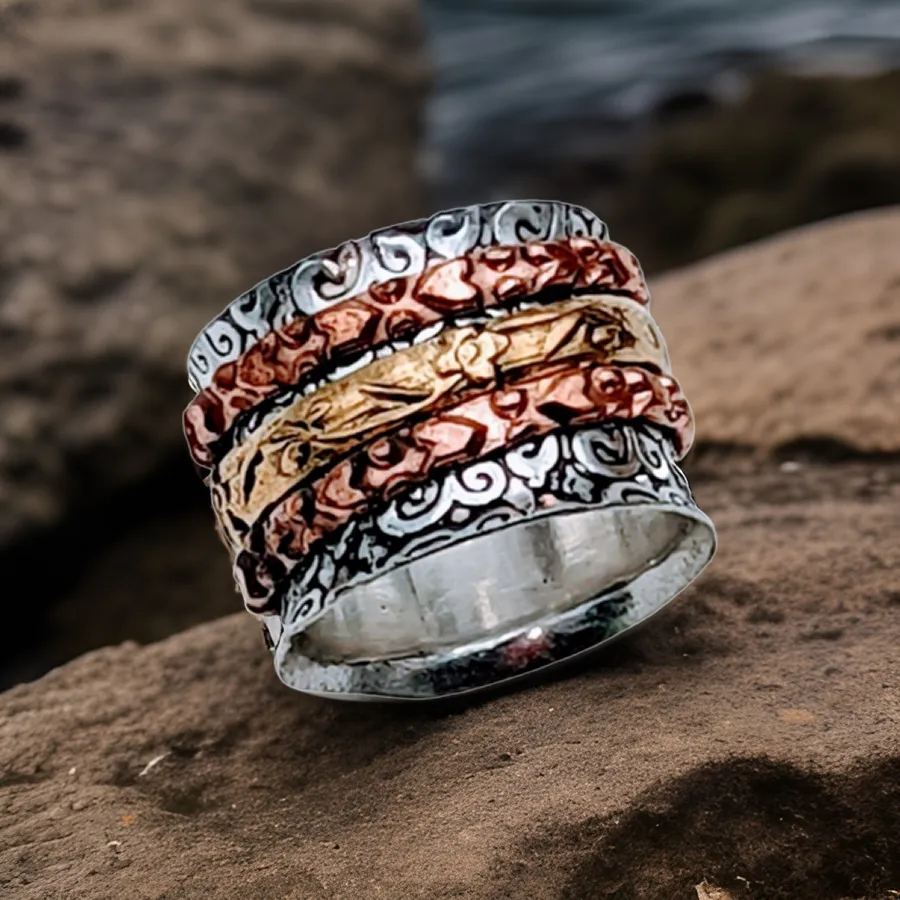 925 Sterling Silver Plated Copper,  Spinner Ring