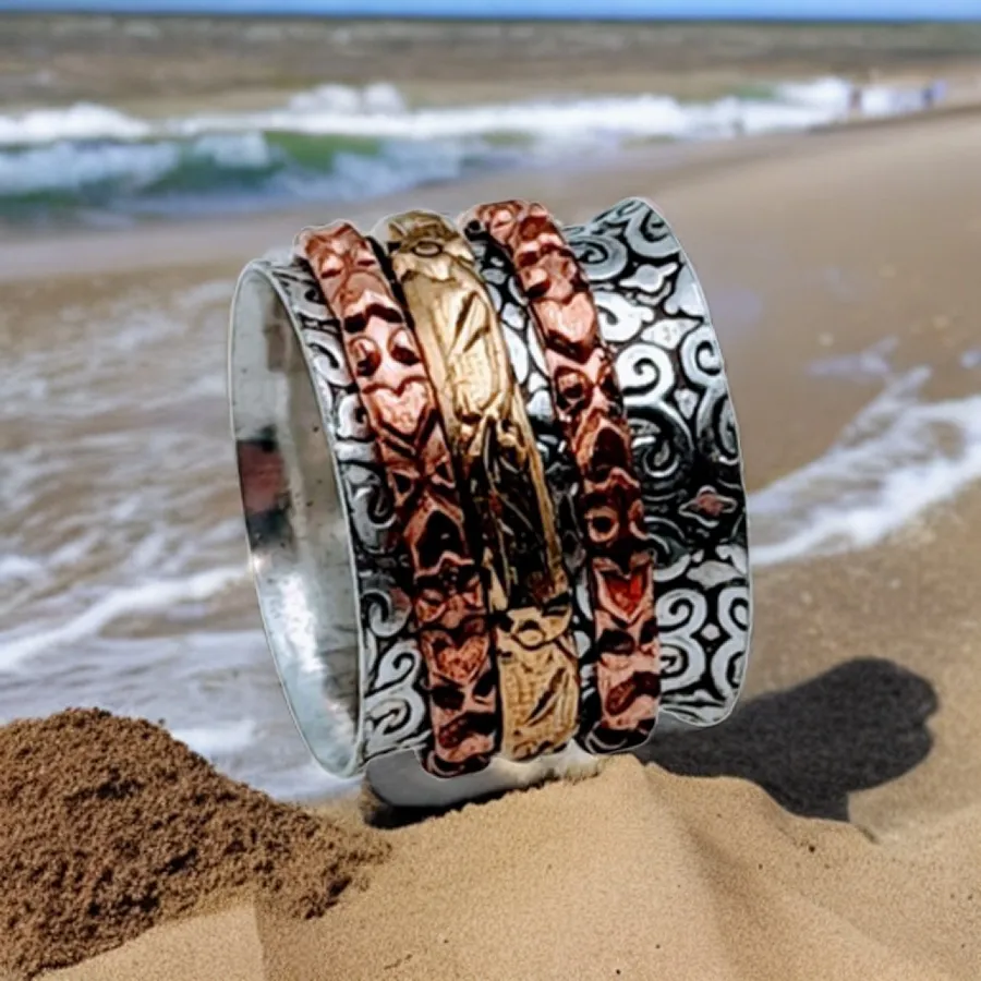 925 Sterling Silver Plated Copper,  Spinner Ring