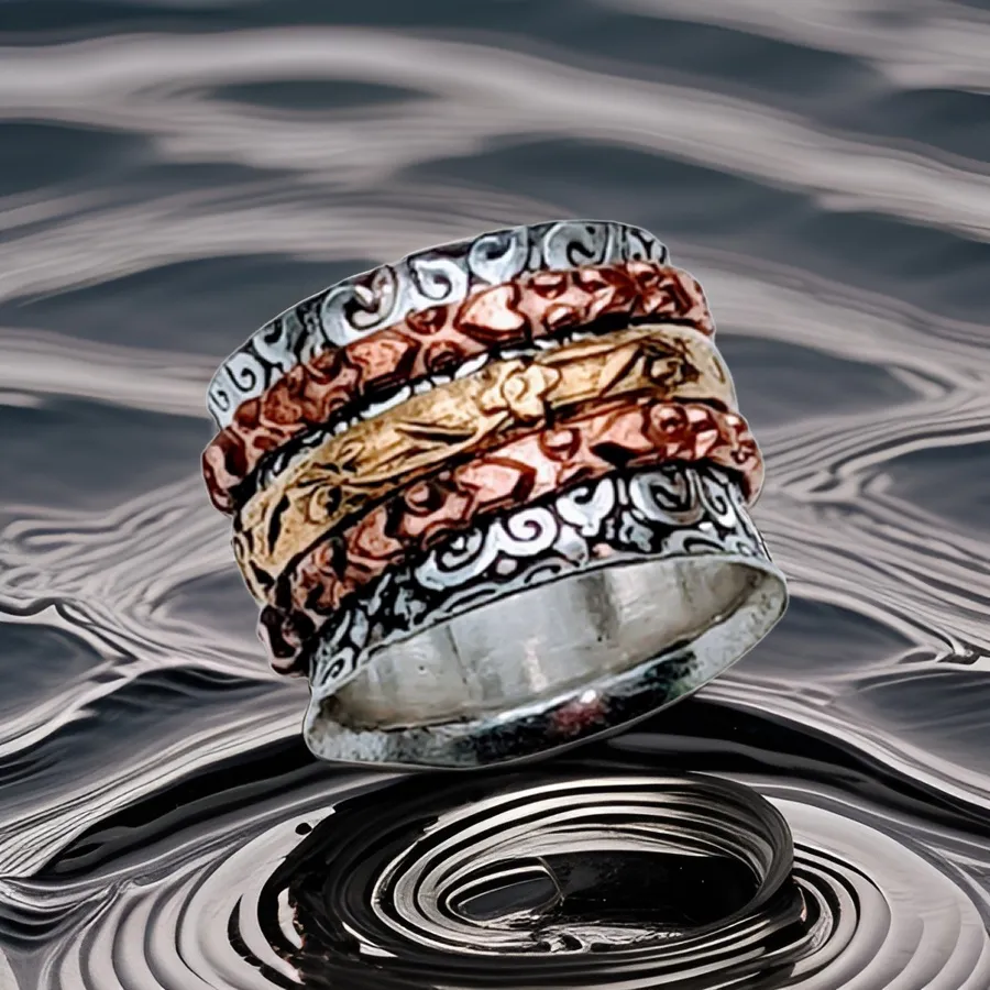 925 Sterling Silver Plated Copper,  Spinner Ring