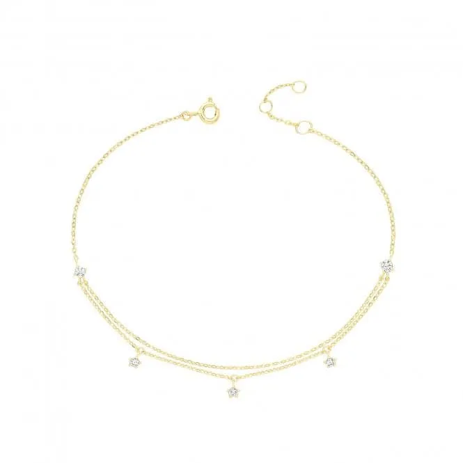 9ct Yellow Gold Double Chain Bracelet with Zirconia Stones