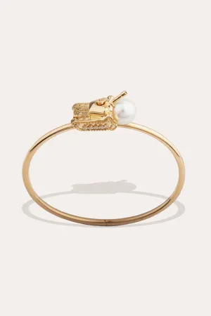 A Portrait of the Twentieth Century - 18 Carat Gold, 0.123ct Diamond and South-Sea Pearl Bangle