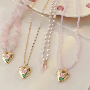 Aiertu - Rose Quartz Rose Bouquet Choker Kawaii Academia Y2K Cottagecore Coquette Fairycore Dollette Princesscore