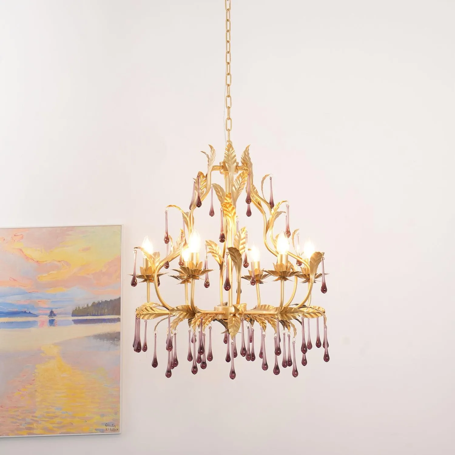 Amethyst Drops Glass Chandelier
