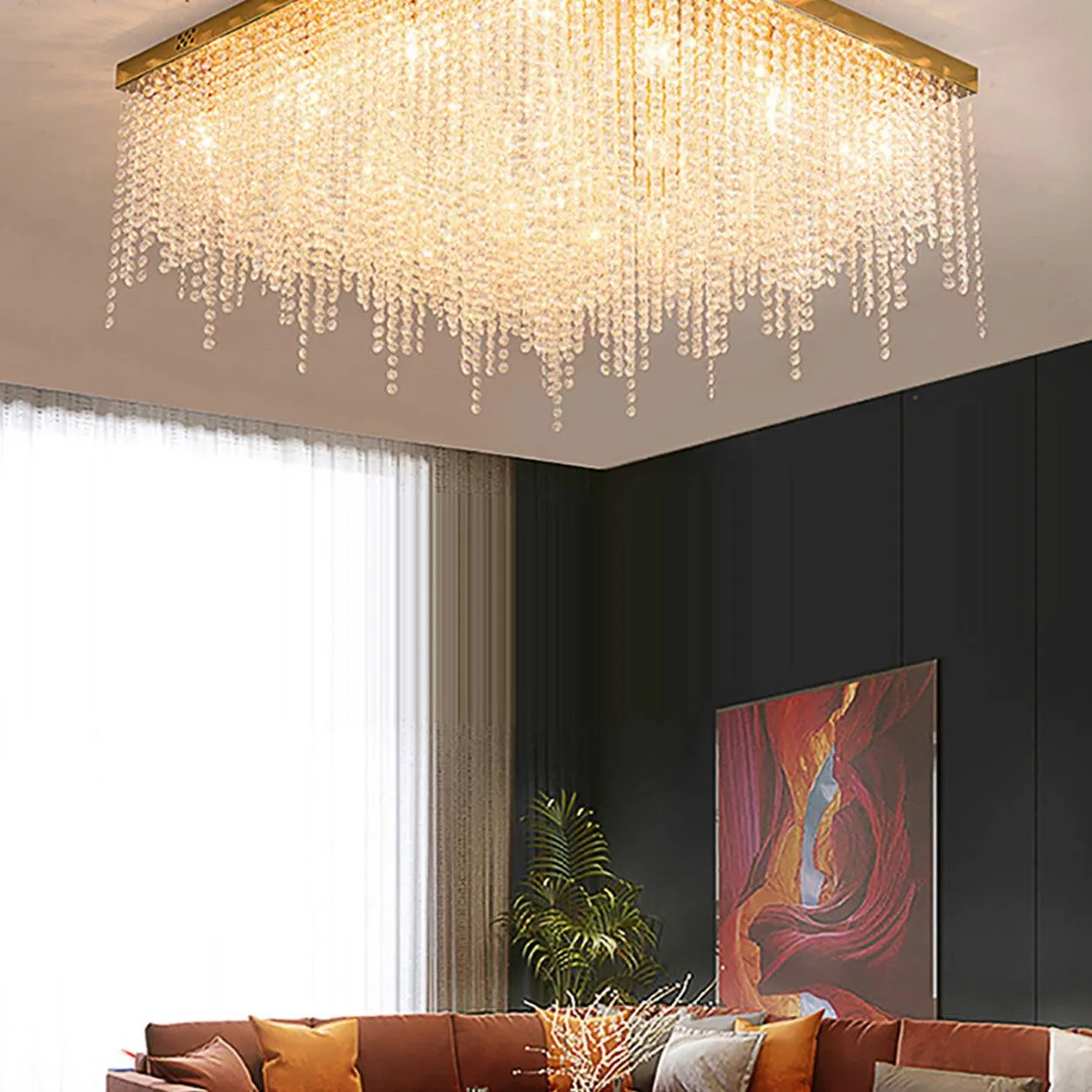 ANKUR RECTANGULAR MANOOI STYLE CLEAR CRYSTAL CHANDELIER CUSTOMIZED