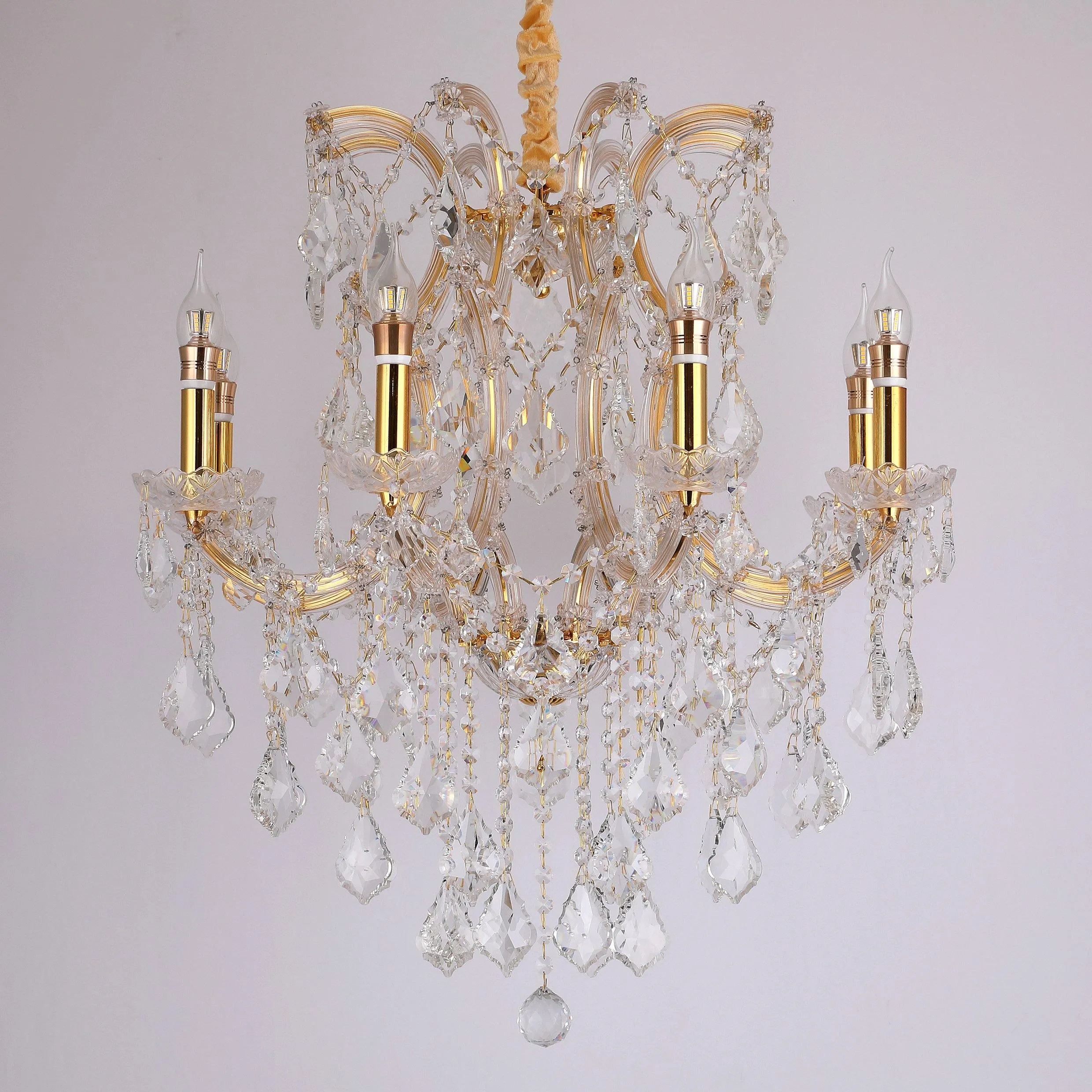 ANKUR VEGAS 8 LIGHT GOLDEN ARMS WITH CRYSTAL CHANDELIER