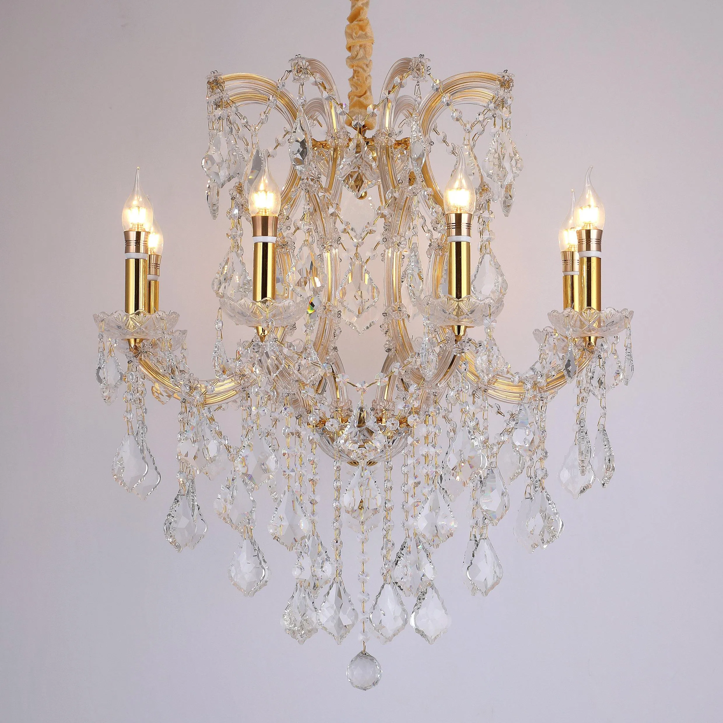 ANKUR VEGAS 8 LIGHT GOLDEN ARMS WITH CRYSTAL CHANDELIER