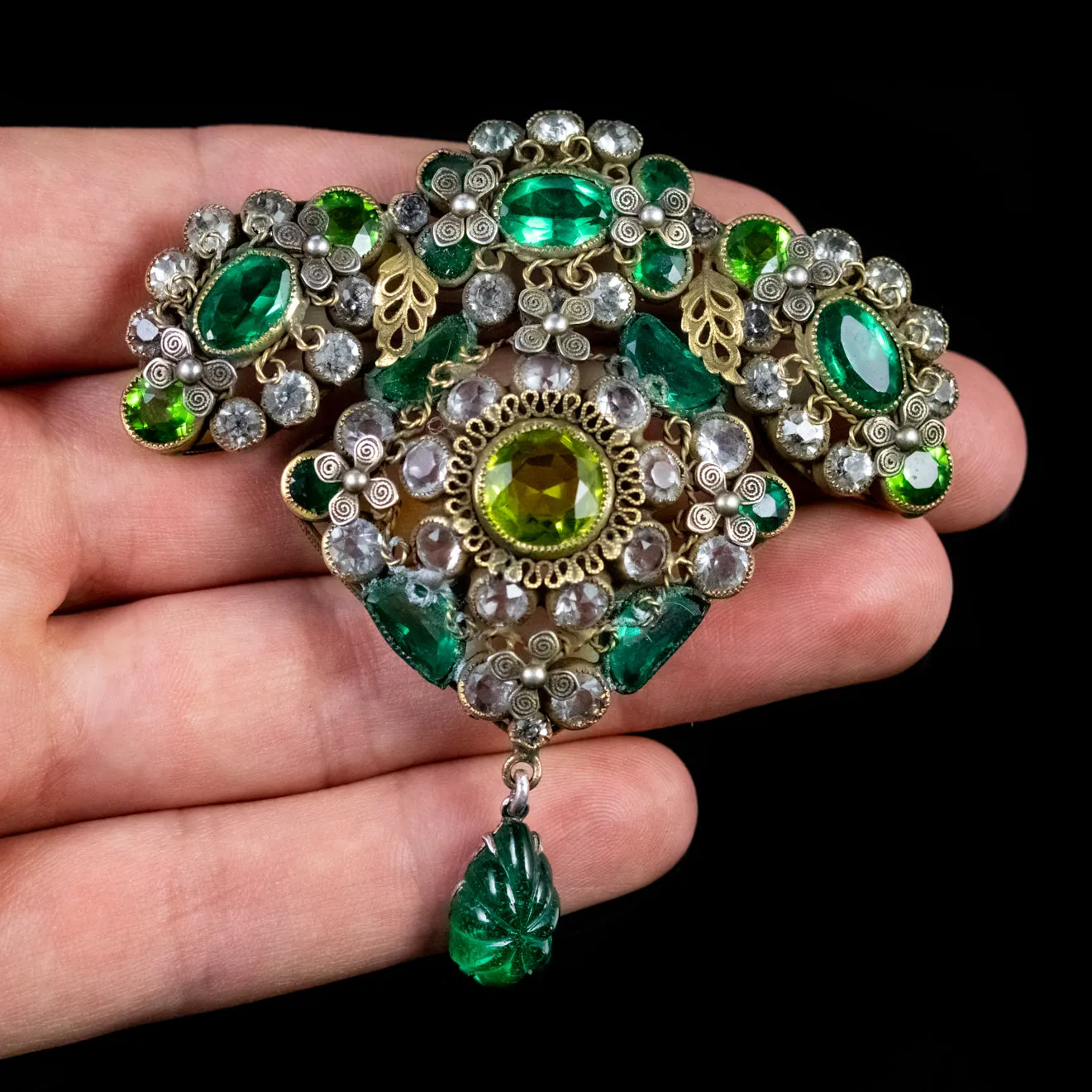 Antique Victorian Floral Paste Stone Brooch Circa 1900