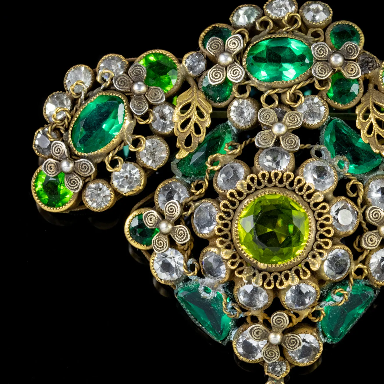 Antique Victorian Floral Paste Stone Brooch Circa 1900