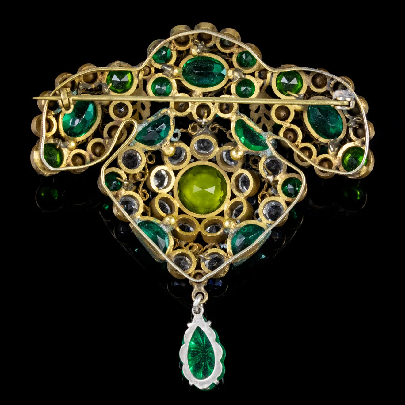 Antique Victorian Floral Paste Stone Brooch Circa 1900