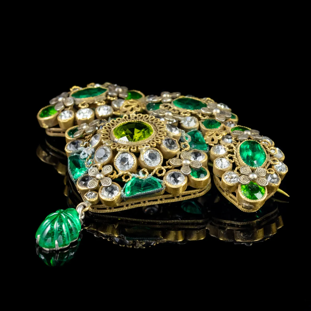 Antique Victorian Floral Paste Stone Brooch Circa 1900