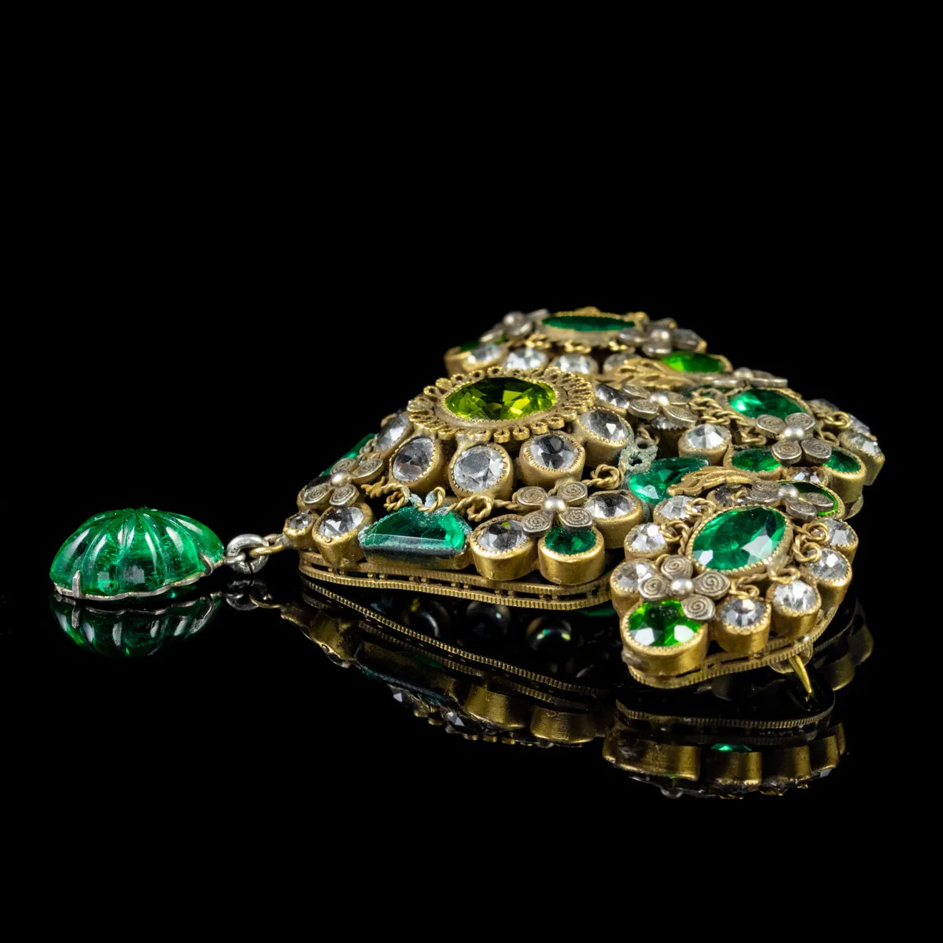 Antique Victorian Floral Paste Stone Brooch Circa 1900