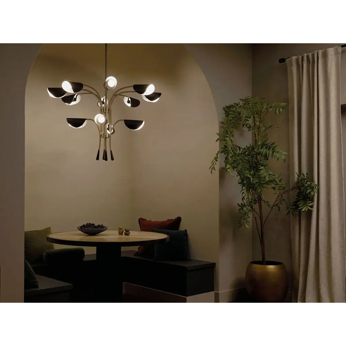 Arcus 46 in. 8 Lights Chandelier Satin Nickel Finish with Black shade