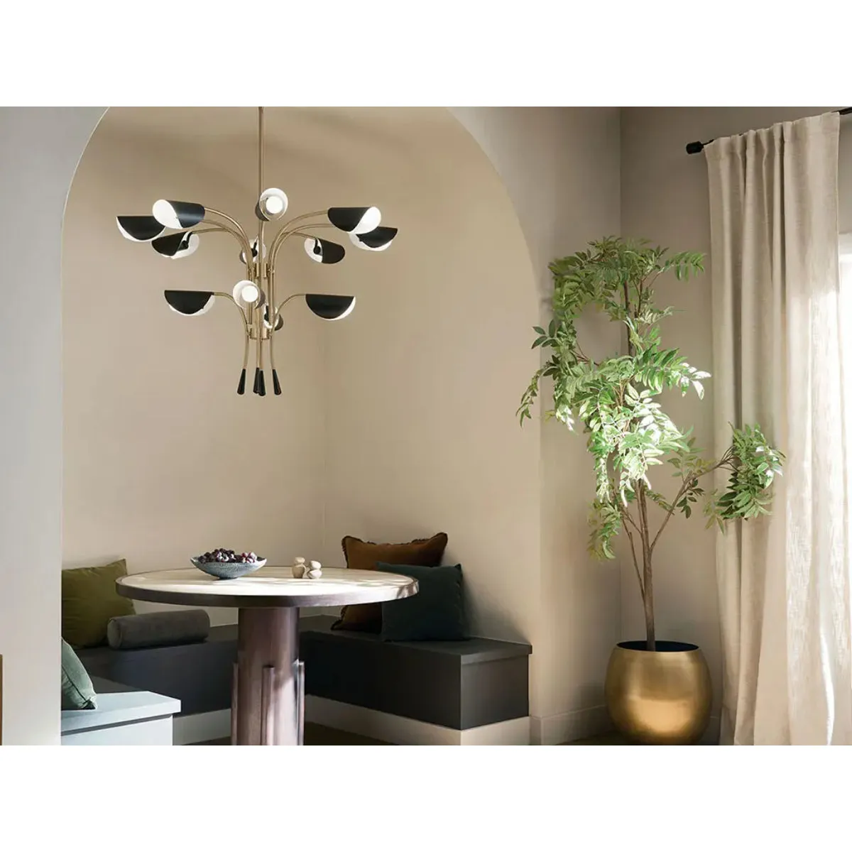 Arcus 46 in. 8 Lights Chandelier Satin Nickel Finish with Black shade