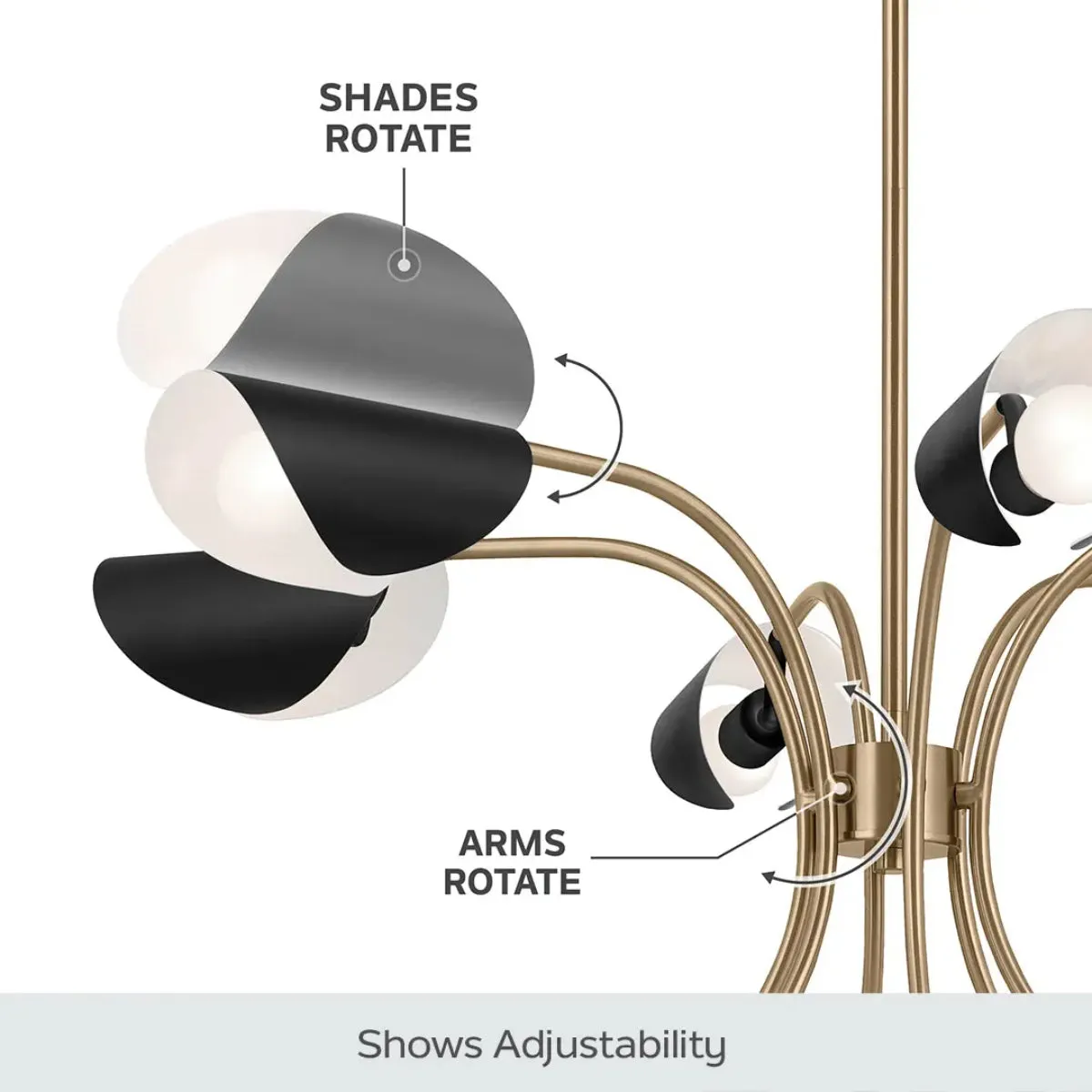 Arcus 46 in. 8 Lights Chandelier Satin Nickel Finish with Black shade