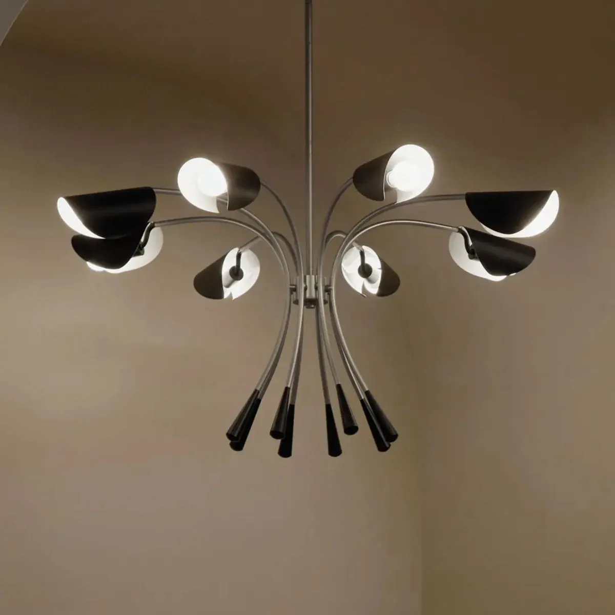 Arcus 46 in. 8 Lights Chandelier Satin Nickel Finish with Black shade