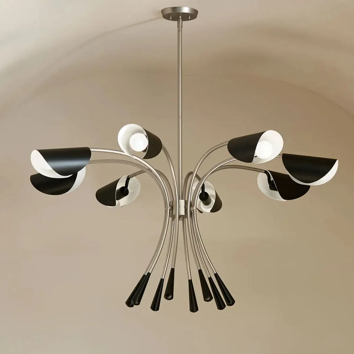 Arcus 46 in. 8 Lights Chandelier Satin Nickel Finish with Black shade