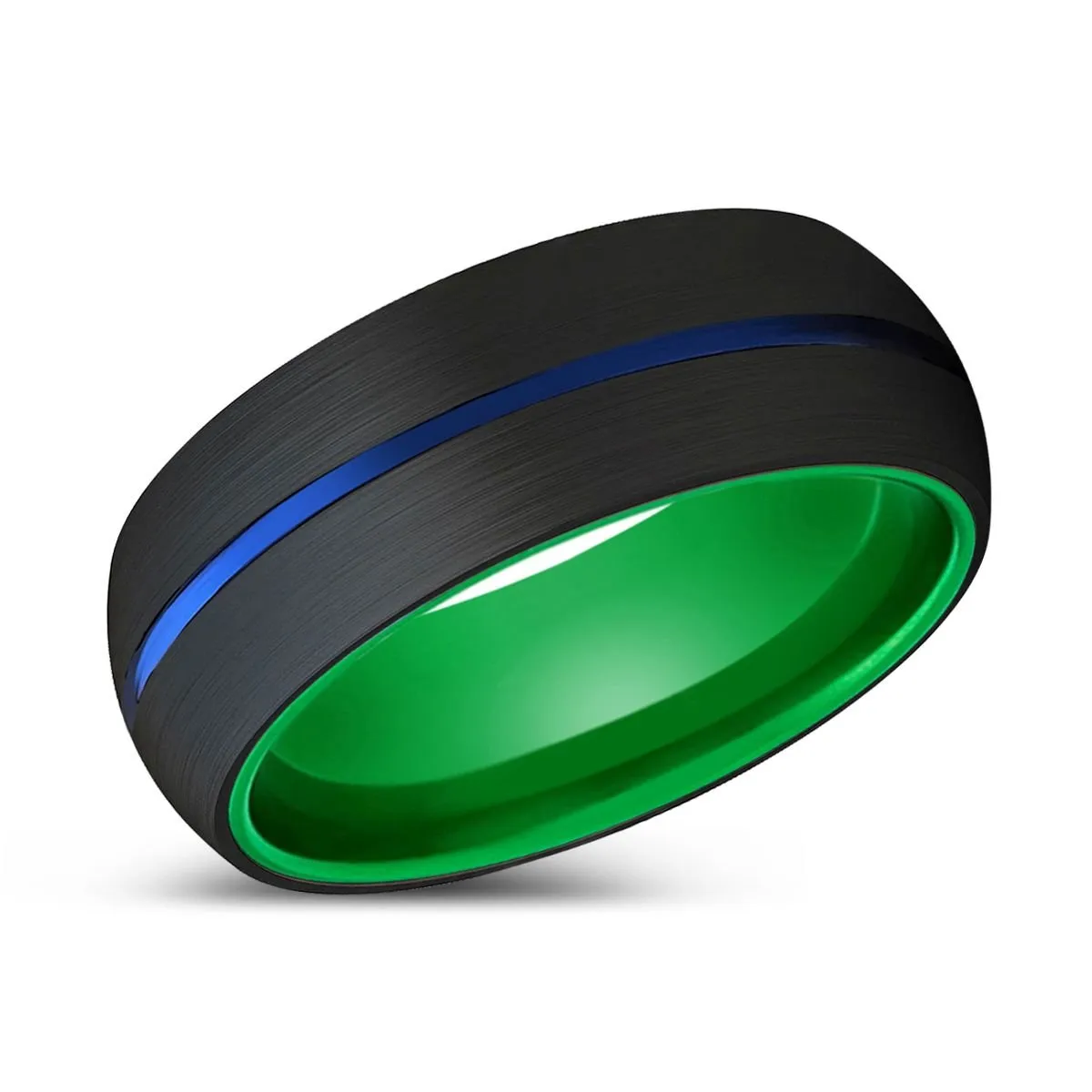 ARMINIO | Green Ring, Black Tungsten Ring, Blue Groove, Domed