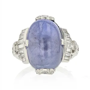 Art Deco Platinum Star Sapphire and Diamond Ring