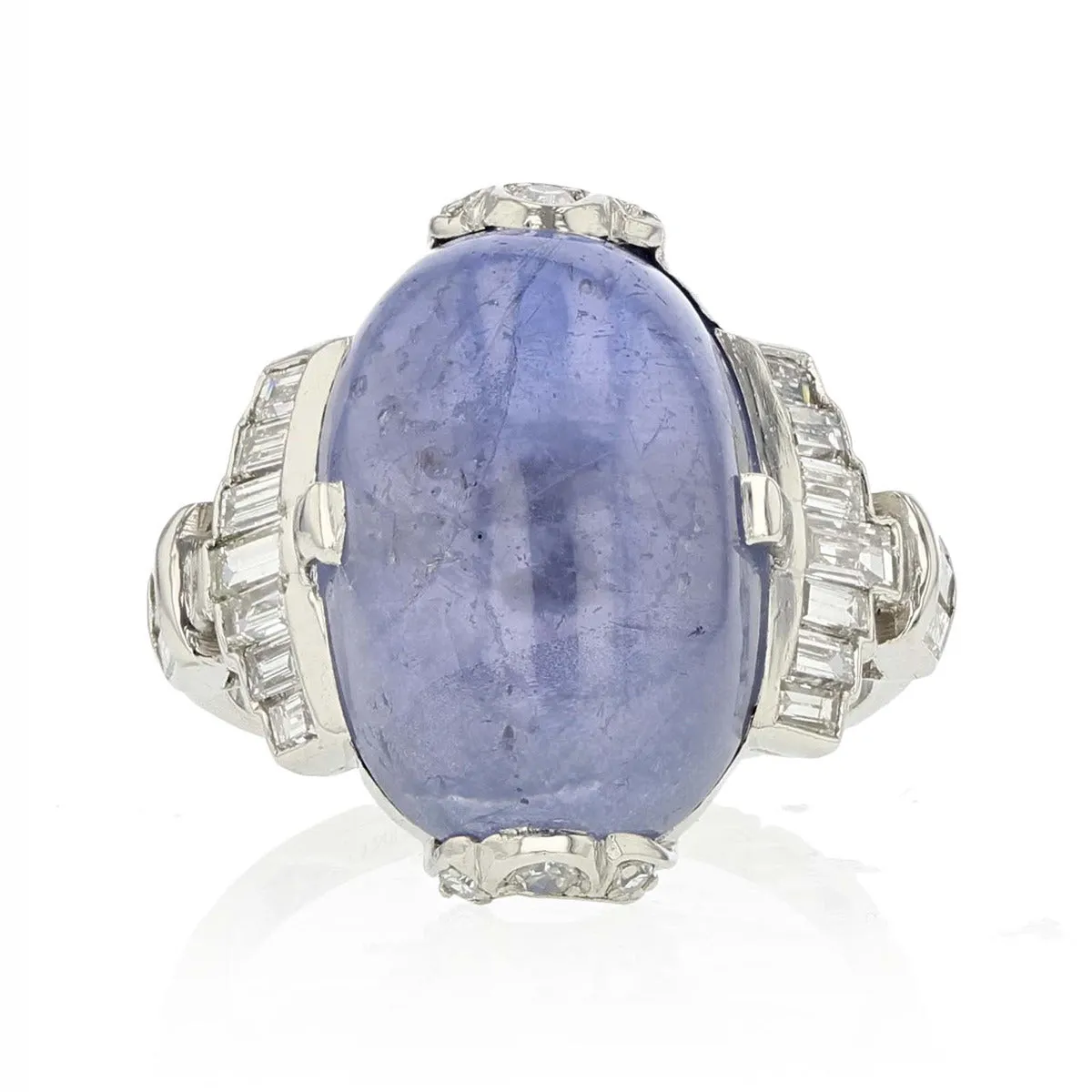 Art Deco Platinum Star Sapphire and Diamond Ring
