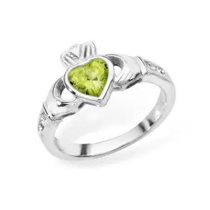 August Birthstone Claddagh Ring - Sterling Silver