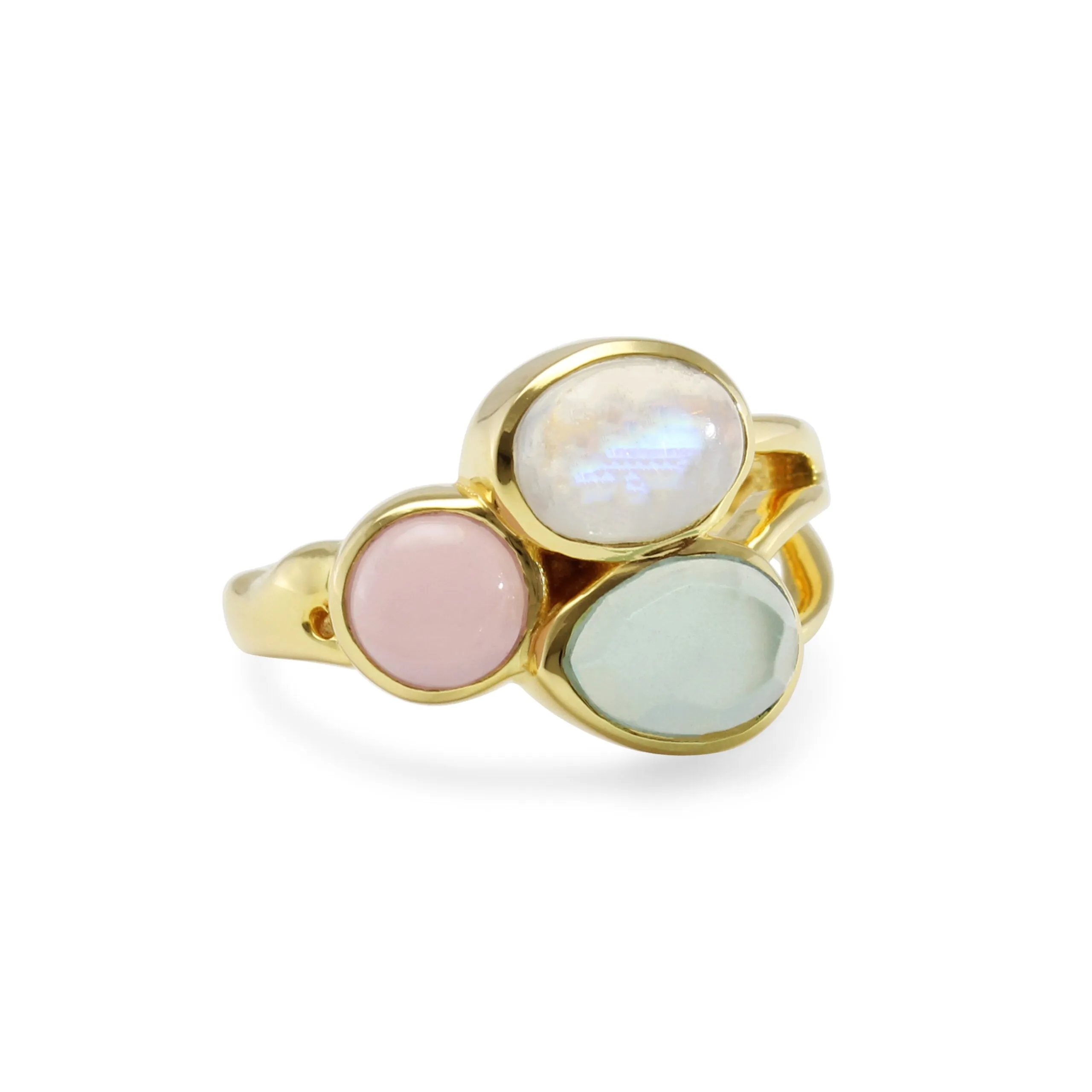 Banyan Moonstone, Rose and Aqua Chalcedony Gold Ring