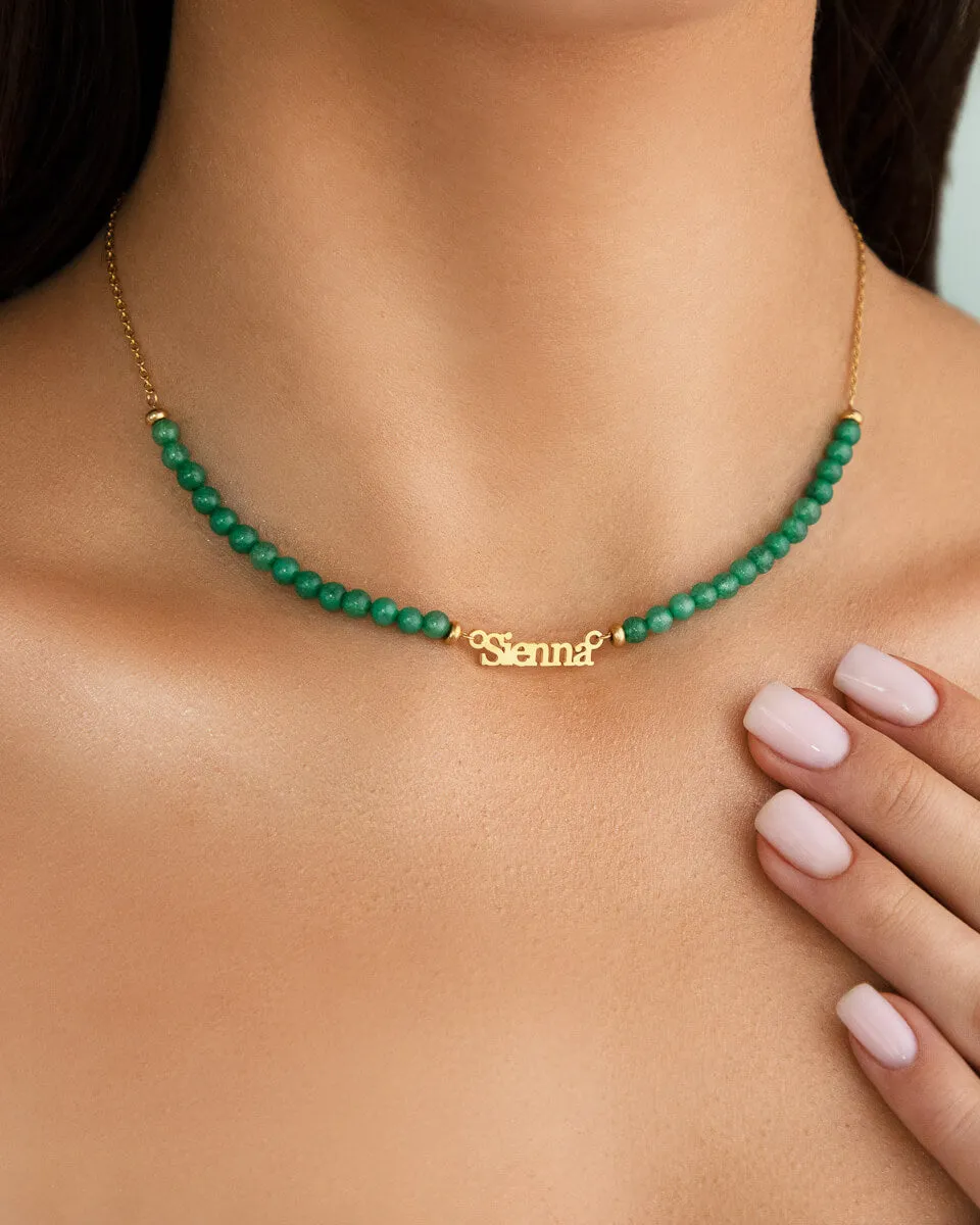 Birthstone Beaded Name Necklace (Gold)