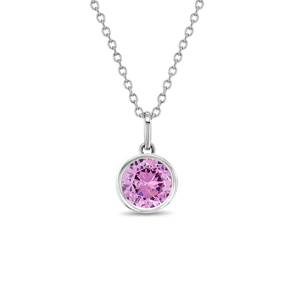 Birthstone Cubic Zirconia Pendant 9mm Kids / Children's / Girls Pendant/Necklace - Sterling Silver