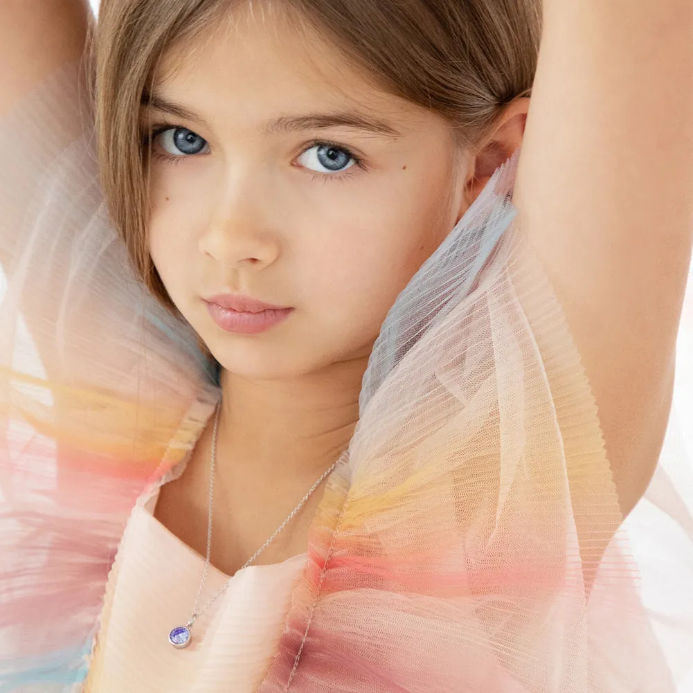 Birthstone Cubic Zirconia Pendant 9mm Kids / Children's / Girls Pendant/Necklace - Sterling Silver