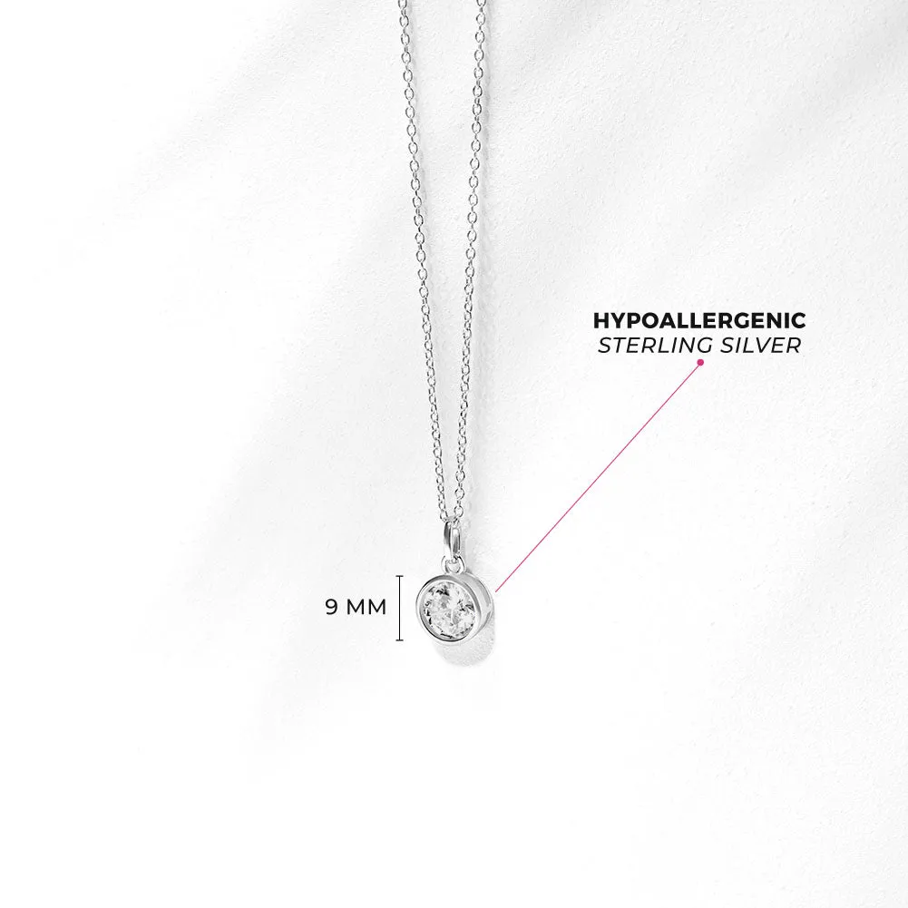 Birthstone Cubic Zirconia Pendant 9mm Kids / Children's / Girls Pendant/Necklace - Sterling Silver