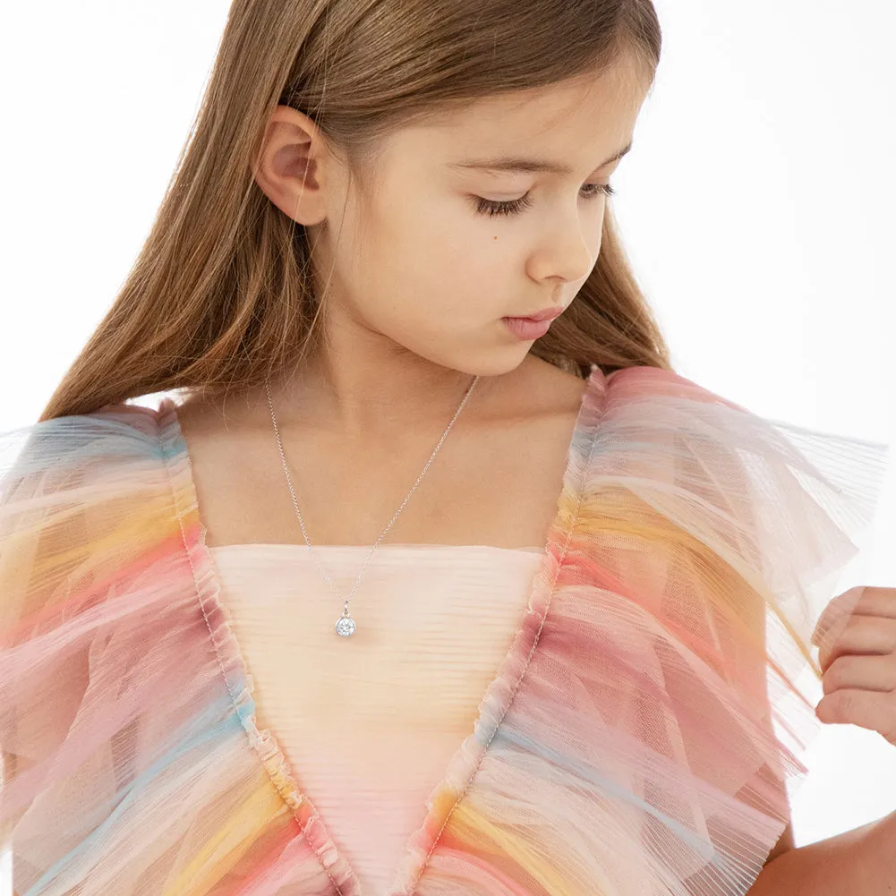 Birthstone Cubic Zirconia Pendant 9mm Kids / Children's / Girls Pendant/Necklace - Sterling Silver