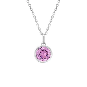 Birthstone Cubic Zirconia Pendant 9mm Kids / Children's / Girls Pendant/Necklace - Sterling Silver