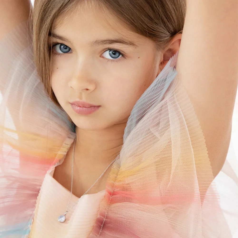 Birthstone Cubic Zirconia Pendant 9mm Kids / Children's / Girls Pendant/Necklace - Sterling Silver