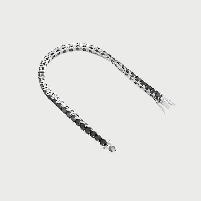 Black Moissanite Onyx Diamond Sterling Silver Tennis Bracelet in White Gold