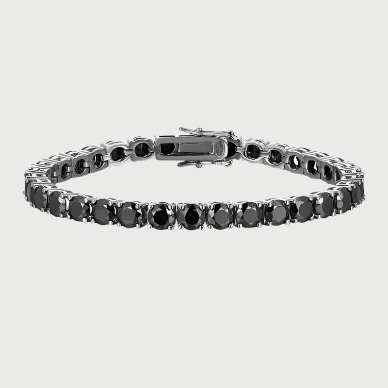 Black Moissanite Onyx Diamond Sterling Silver Tennis Bracelet in White Gold