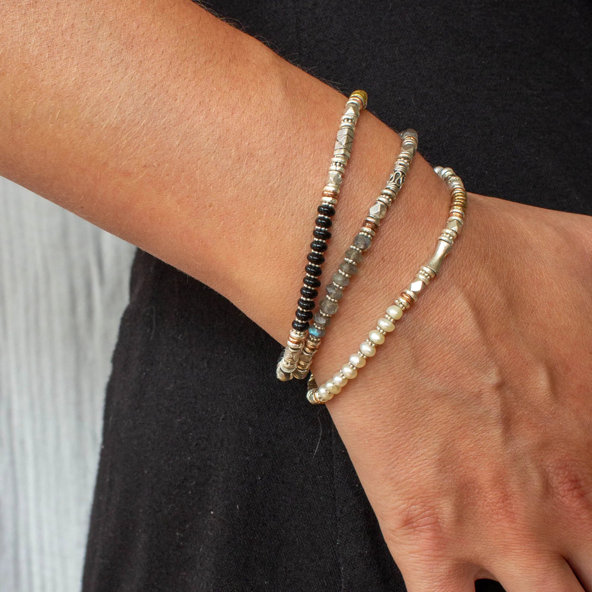 Black Onyx Bracelet and Mixed Metals Bracelet