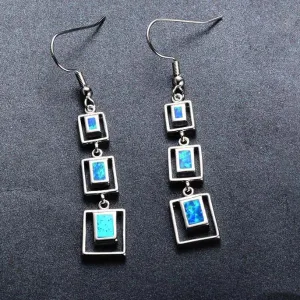 Blue Fire Opal Squared Earrings