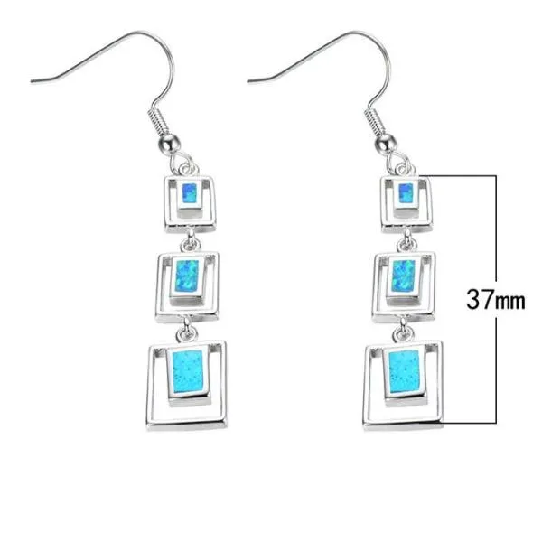 Blue Fire Opal Squared Earrings