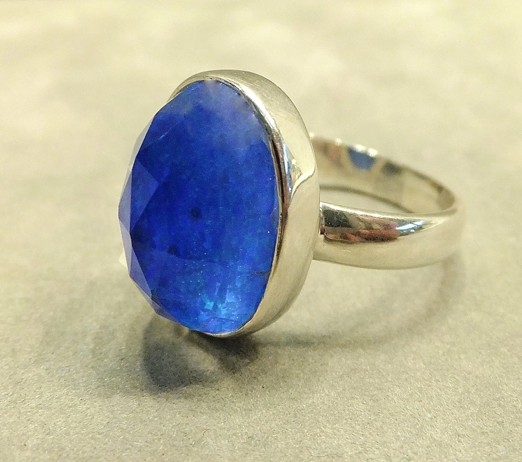 Blue oval Opalite Gemstone Ring