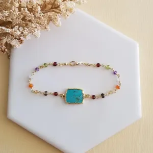 Boho Beaded Chain Bracelet with Turquoise