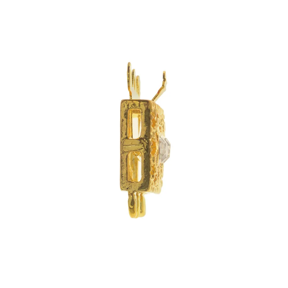 Box Clasps, 3-Strand Filigree Rectangle Design with 3 Rhinestones 18x17mm, Gold Tone (2 Sets)