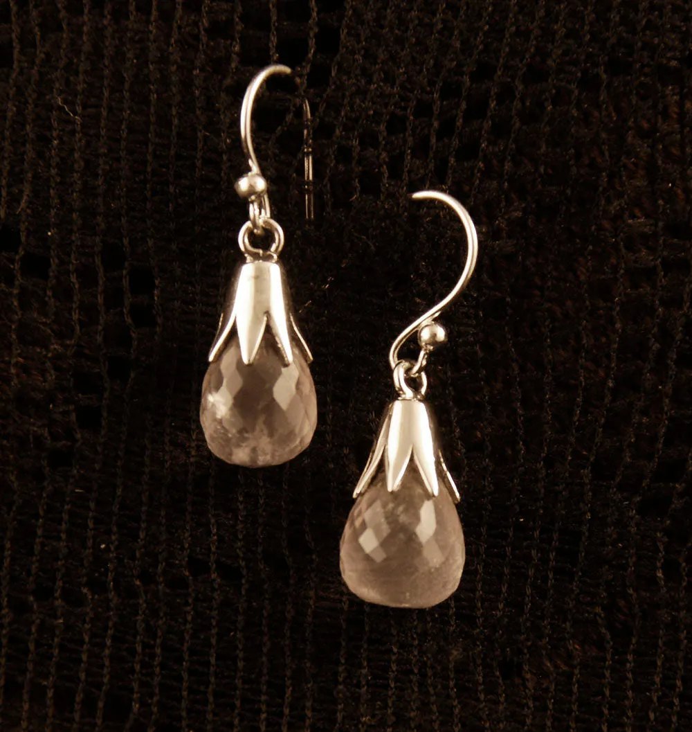 Bud Drop Earrings - Silver - Gemstones