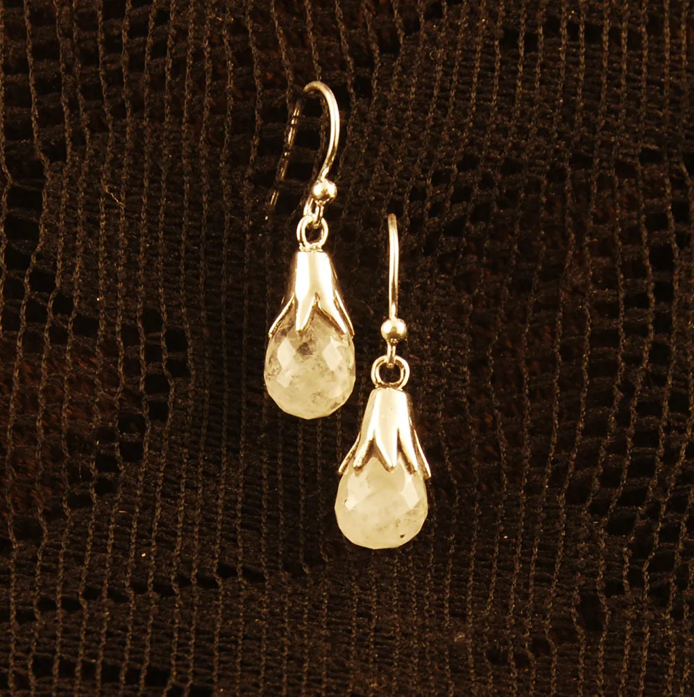 Bud Drop Earrings - Silver - Gemstones