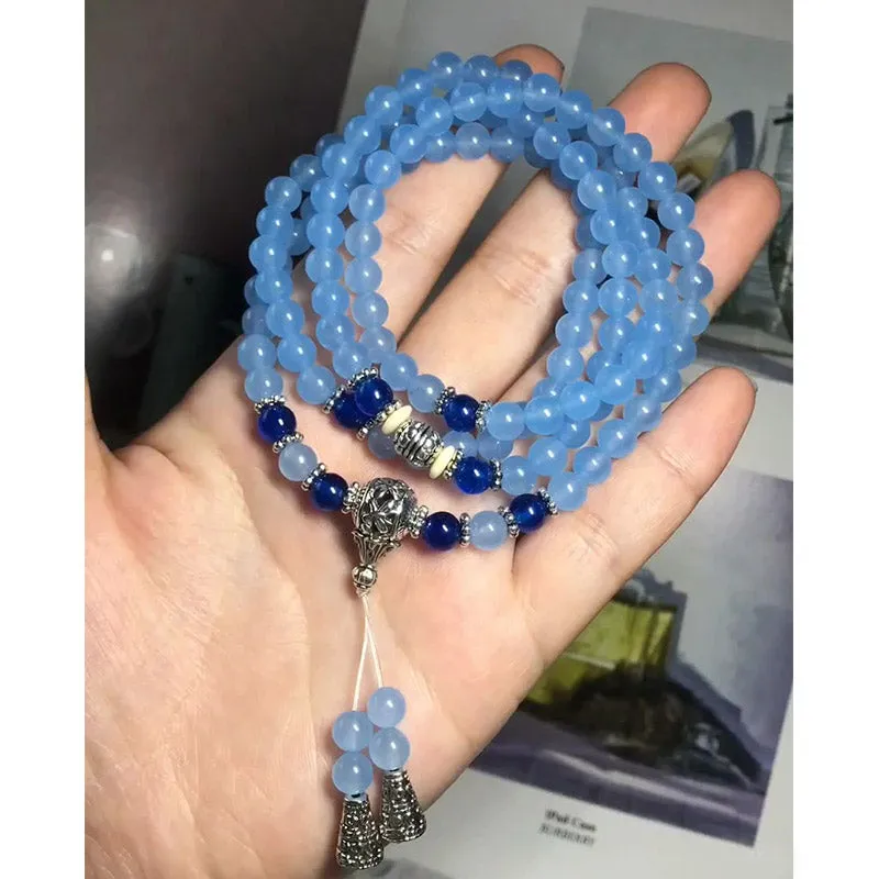 Buddha Stones 108 Beads Blue Crystal Healing Bracelet Mala