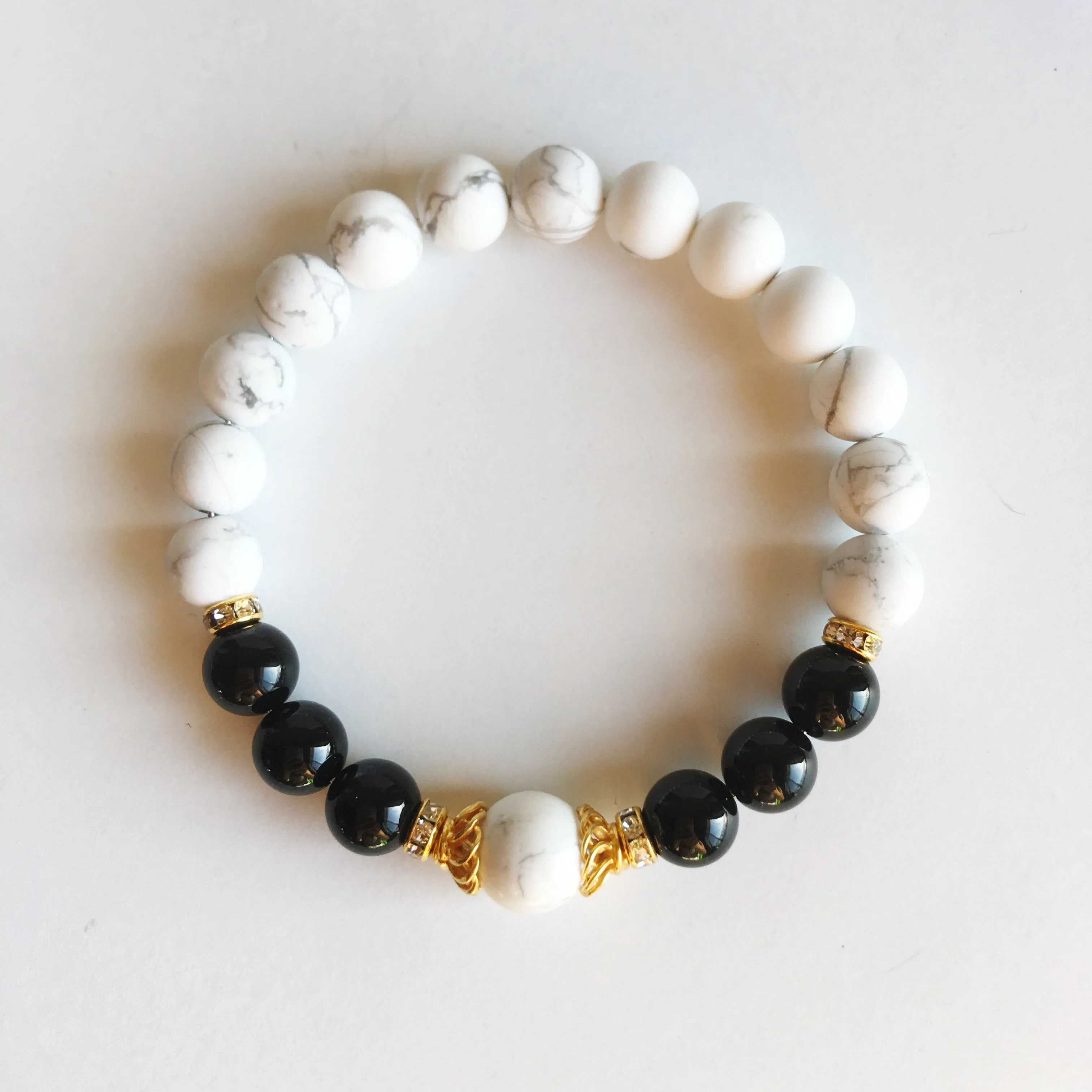Chakra Black Onyx and White Howlite Bracelet