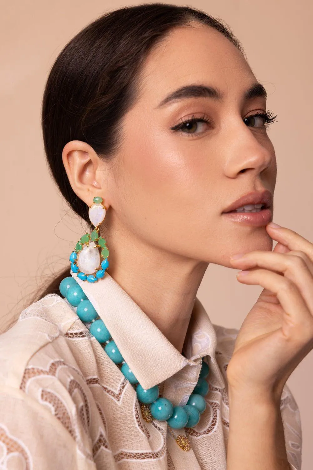 Chrysoprase Moonstone Earrings