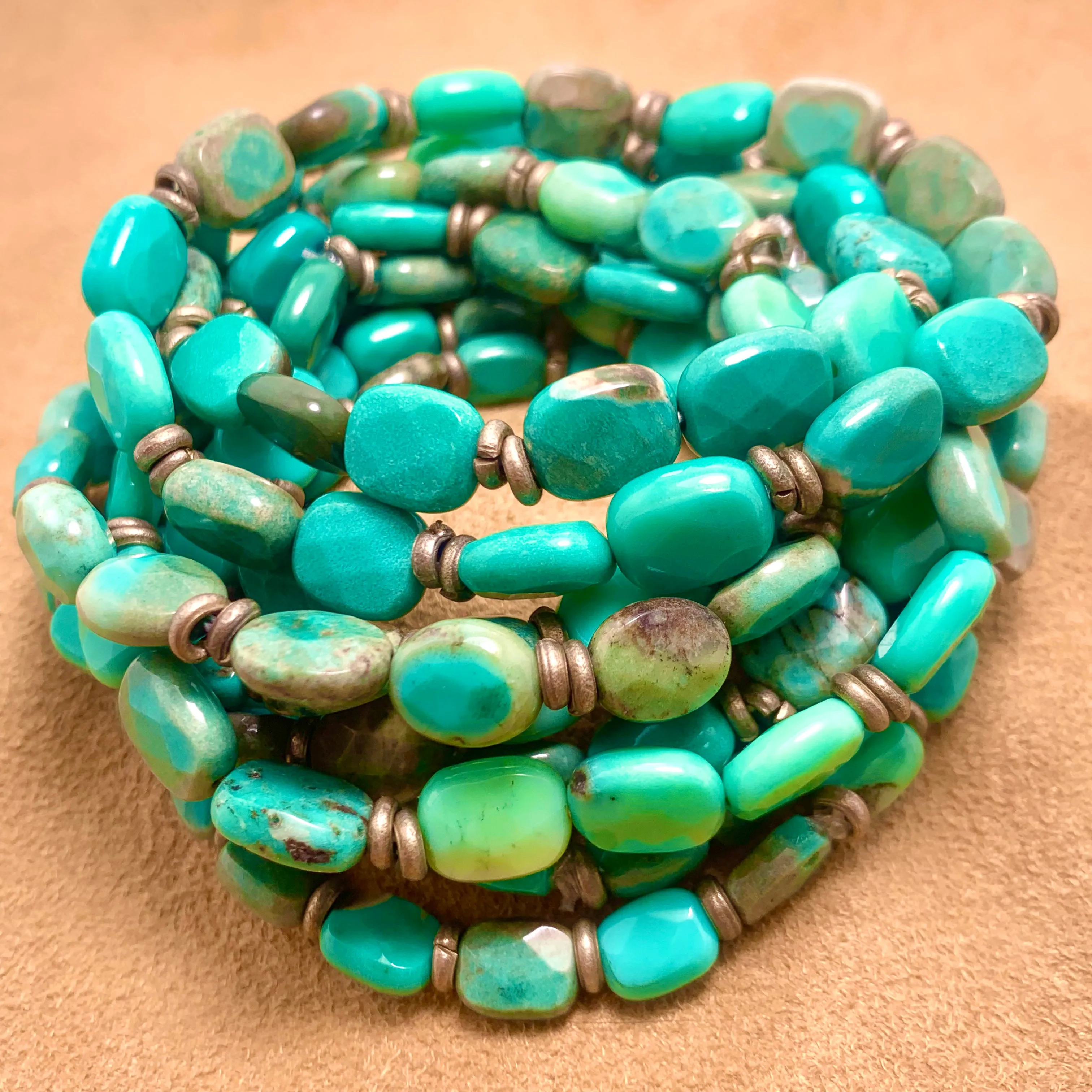 Chrysphase and Tibetan Brass Stackable Stretch Bracelet D