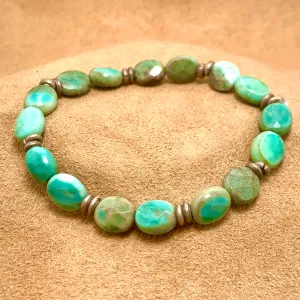 Chrysphase and Tibetan Brass Stackable Stretch Bracelet D