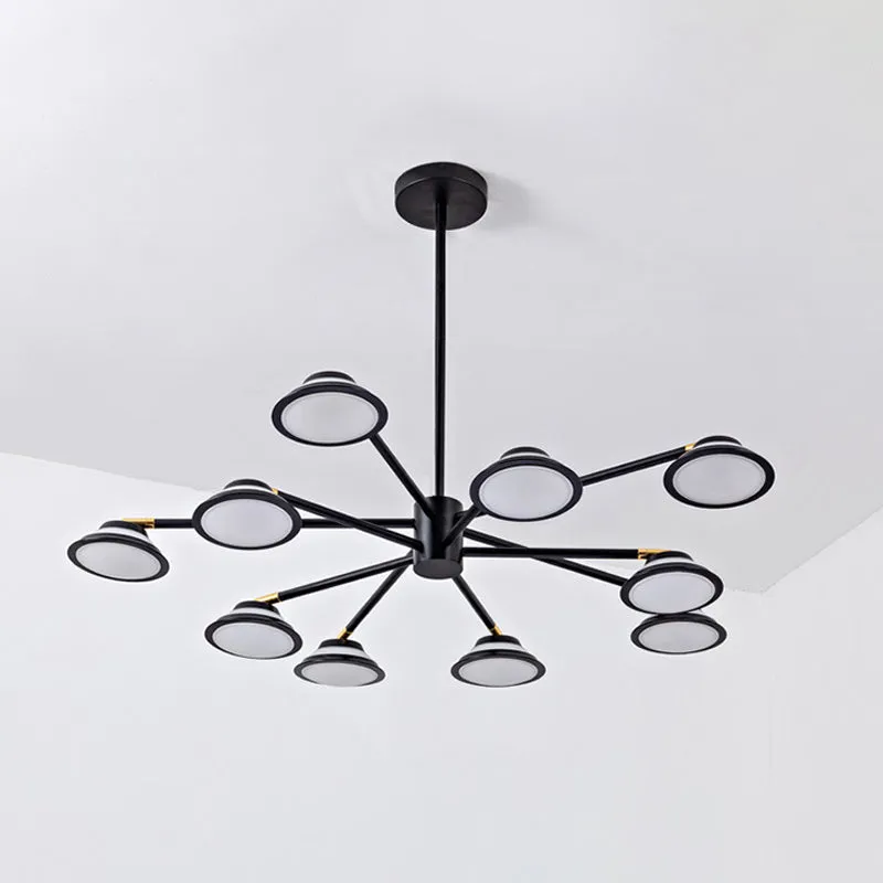 Contemporary Black Starburst Chandelier Light - 10 Heads Metal Pendant Kit for Living Room