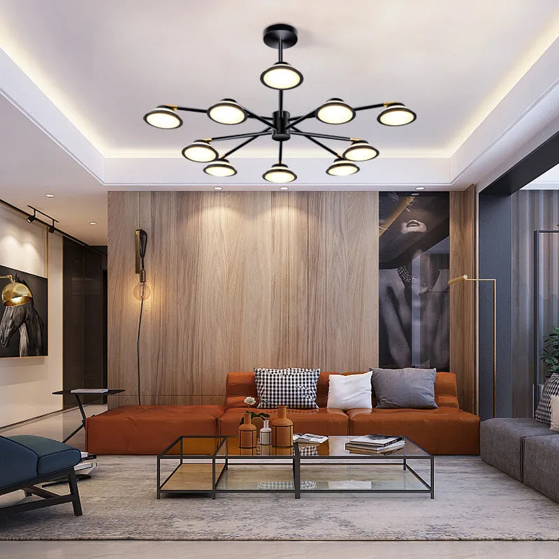 Contemporary Black Starburst Chandelier Light - 10 Heads Metal Pendant Kit for Living Room